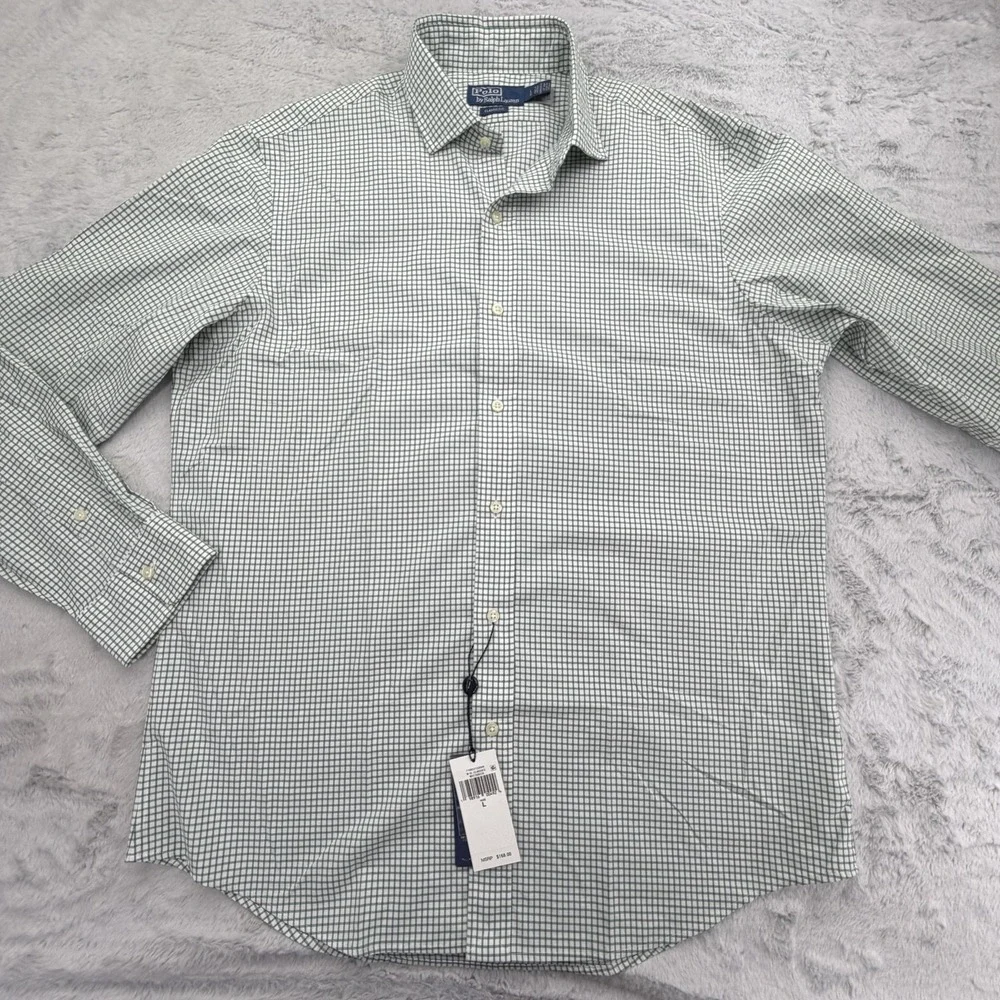 Polo Ralph Lauren Shirt Mens L Green Check Gingham Long Sleeve Button Up NWT